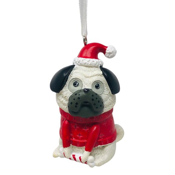 Hallmark Other - Hallmark Christmas Tree Ornament Pug Dog Pet Holiday Red Sweater with Candy Cane
